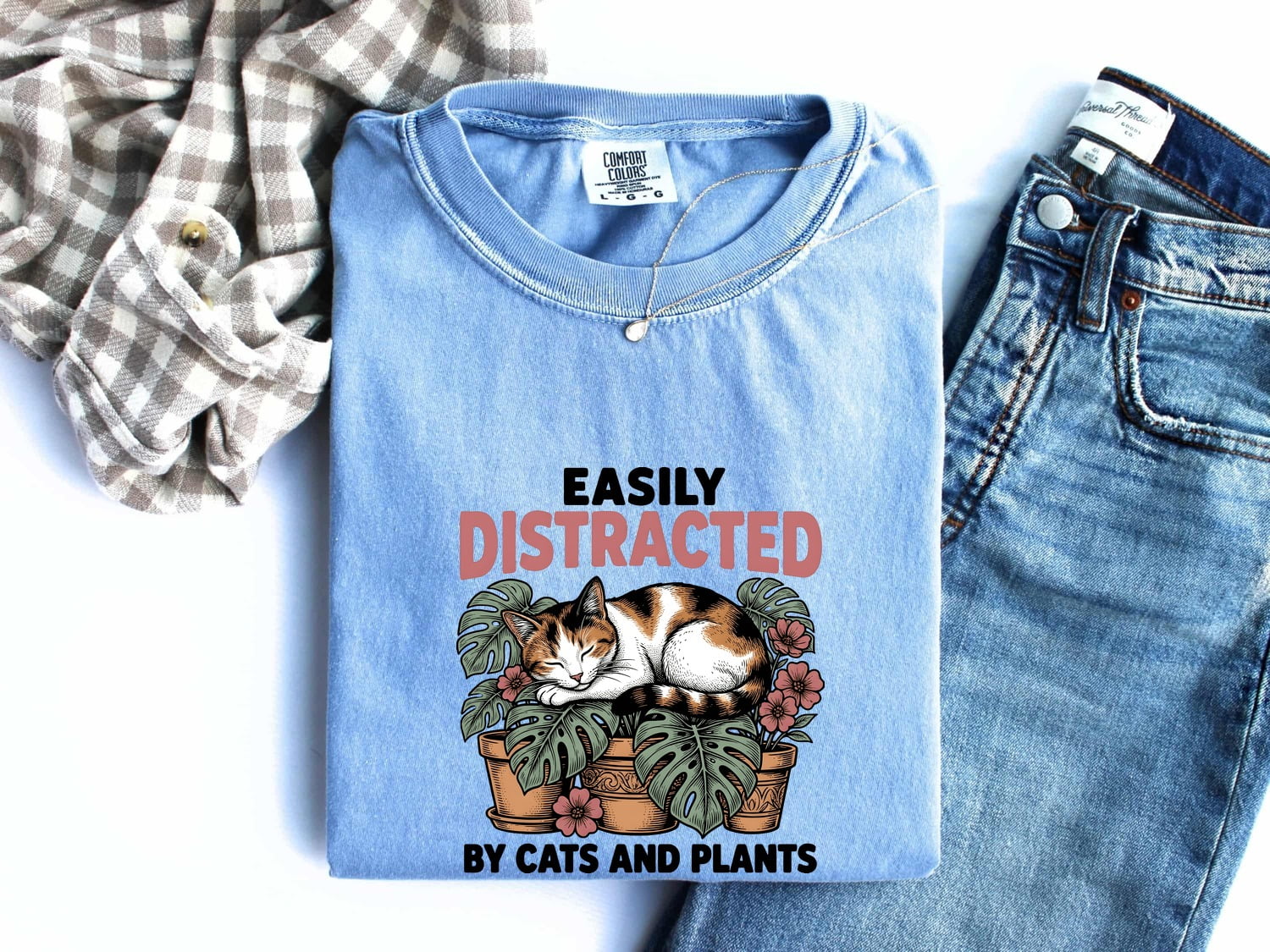 Dozing Cat Shirt Cat Landscaping Gift Women Antique Tee Kitten T-Shirt Cat Fan Feline Tshirt Garden Design Outline Palm Leaves Tshirt