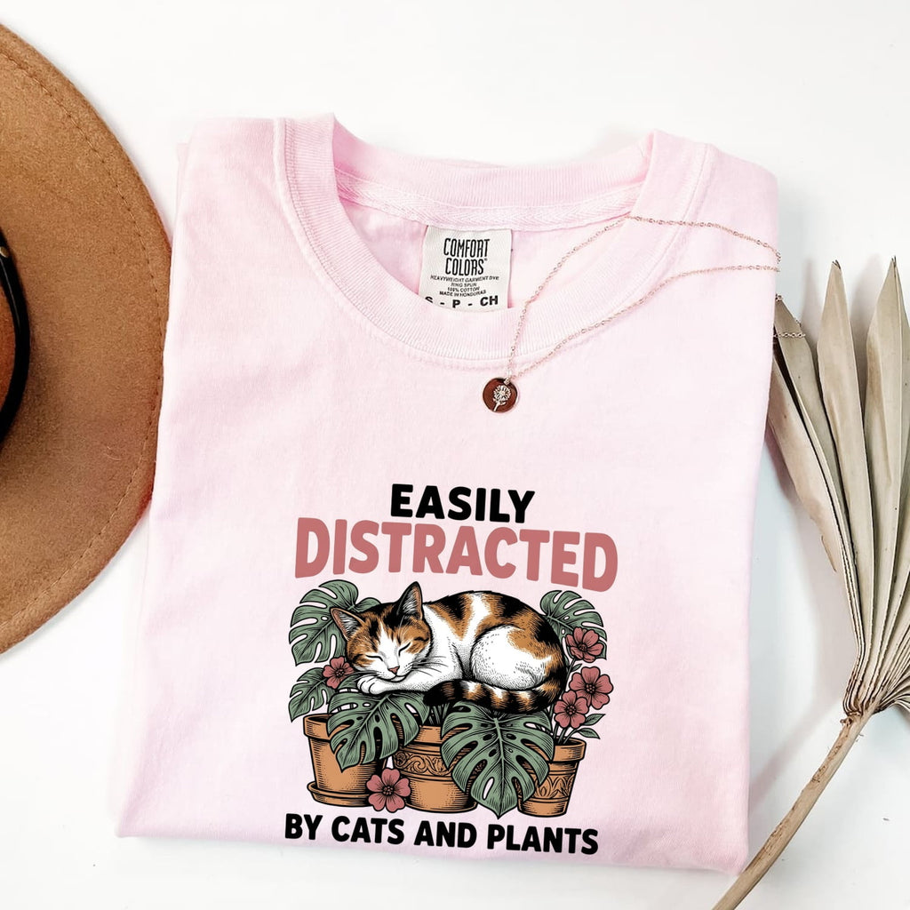 Dozing Cat Shirt Cat Landscaping Gift Women Antique Tee Kitten T-Shirt Cat Fan Feline Tshirt Garden Design Outline Palm Leaves Tshirt