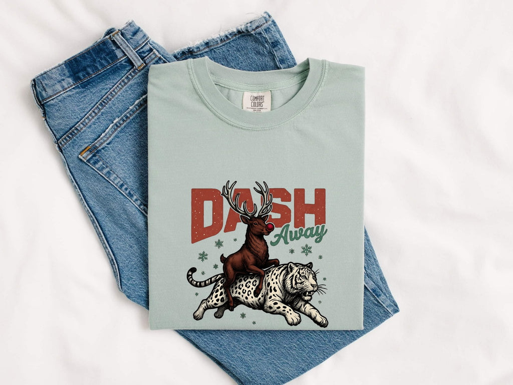 Elk Frost Feline Shirt Christmas Creatures Gift Women Antique Tee Cat T-Shirt Xmas Fan Vintage Tshirt Beast Graphic Outline Ice Tshirt