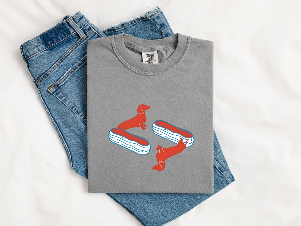 Dachshund Shirt for Women – Minimal Pop Art Eclair Pastry Wiener Dog Graphic Tee