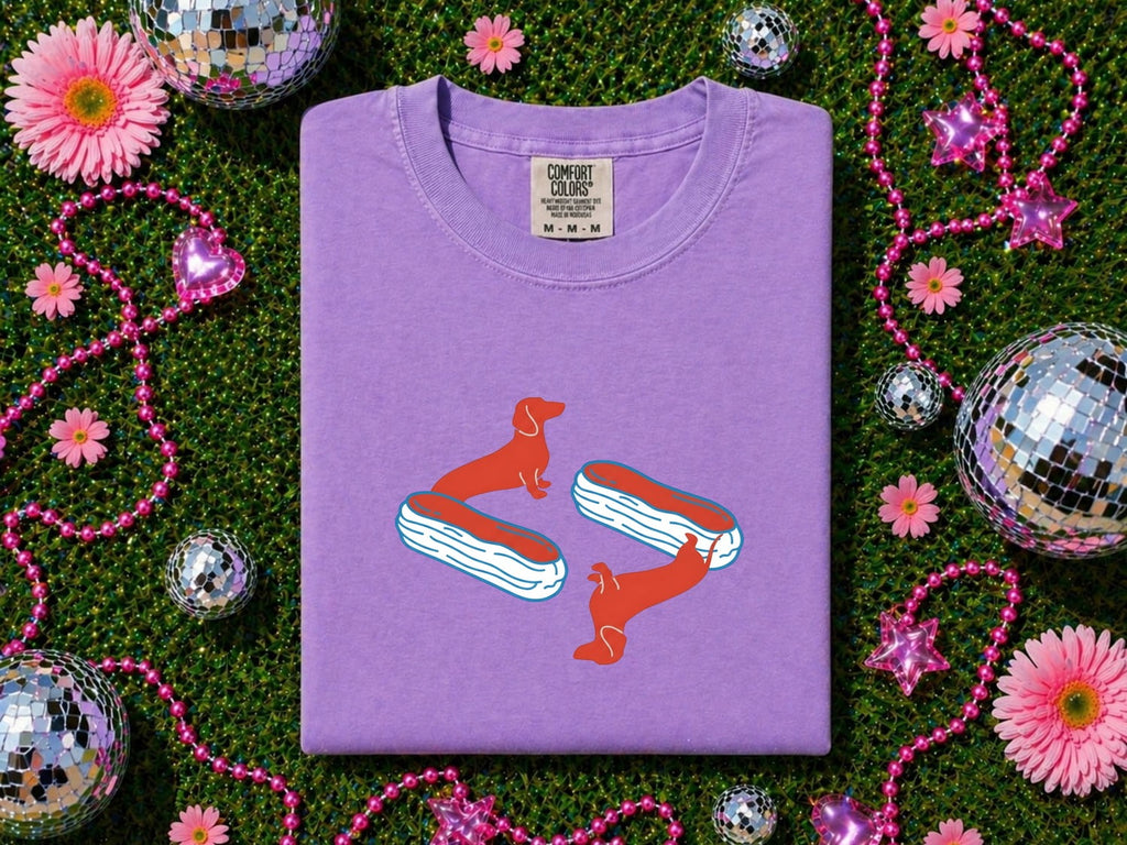 Dachshund Shirt for Women – Minimal Pop Art Eclair Pastry Wiener Dog Graphic Tee