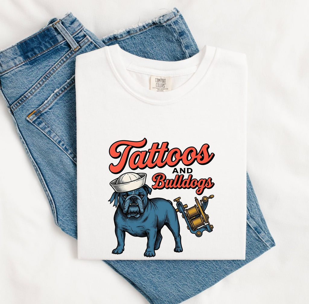 Bulldog Sailor Shirt Dog Tattoo Gift Women Vintage Tee Bulldog T-Shirt Dog Fan Vintage Tshirt Tattoo Design Retro Tattoo Machine Tshirt