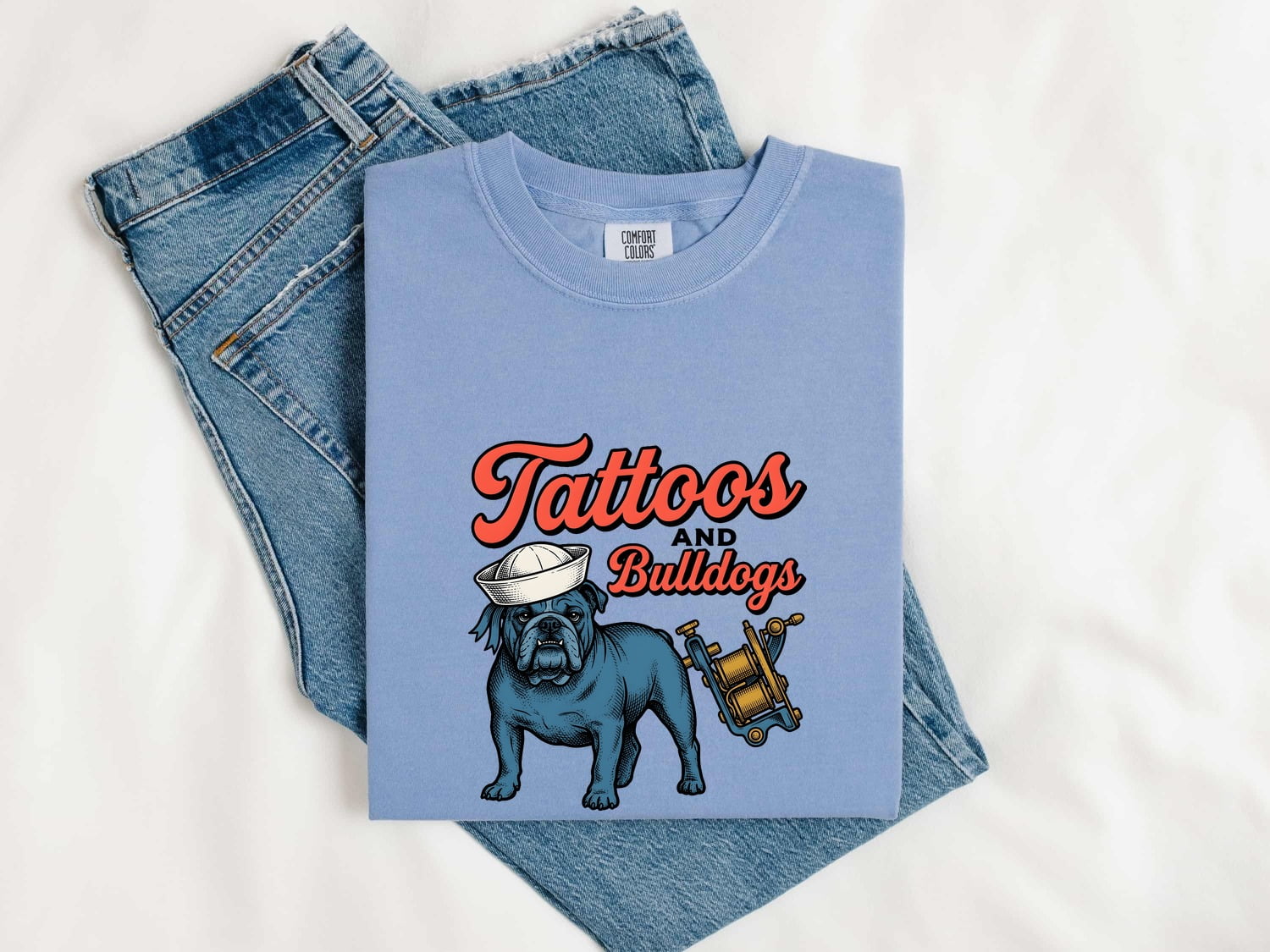 Bulldog Sailor Shirt Dog Tattoo Gift Women Vintage Tee Bulldog T-Shirt Dog Fan Vintage Tshirt Tattoo Design Retro Tattoo Machine Tshirt